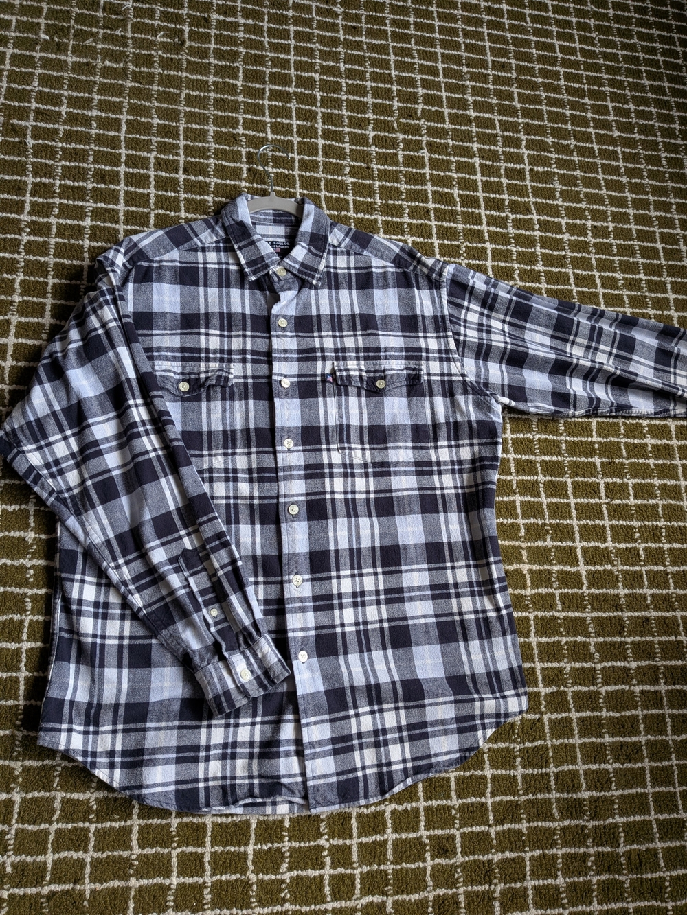 Polo Jeans Co by Ralph Lauren Navy Blue and White Plaid Button-Down Shirt